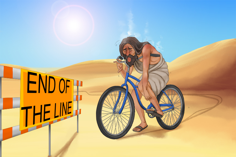 Samson was lost in the Sahara (samsara) on his cycle - exhausted and with no water, he was fading fast and it looked like it was the end of his current cycle of birth and death.